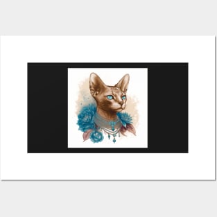 Abyssinian Cat Tattoo Portrait Posters and Art